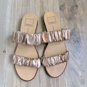 Dolce Vita Metallic Ruched Strap Slide Sandals Bronze Gold Size 7 EUC